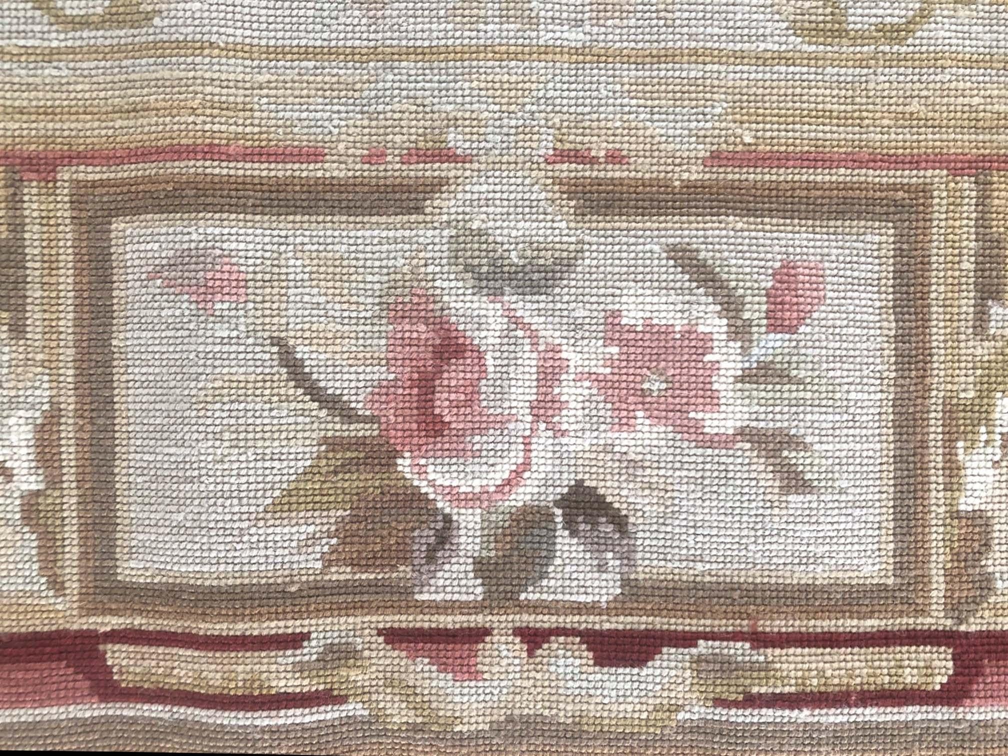 Floral Cream Needlepoint Chinese Tapestry Rug In New Condition For Sale In San Diego, CA