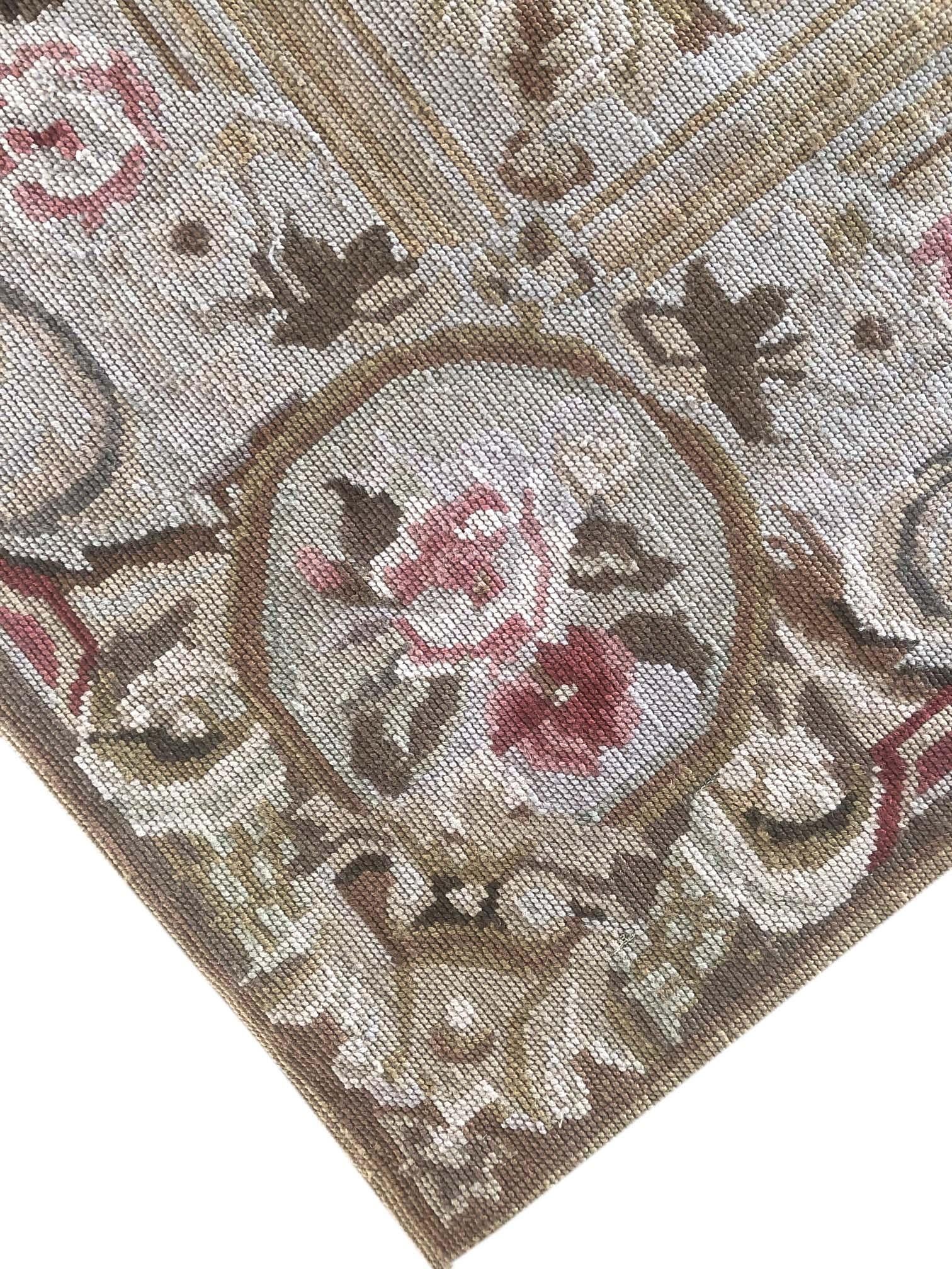 Wool Floral Cream Needlepoint Chinese Tapestry Rug For Sale