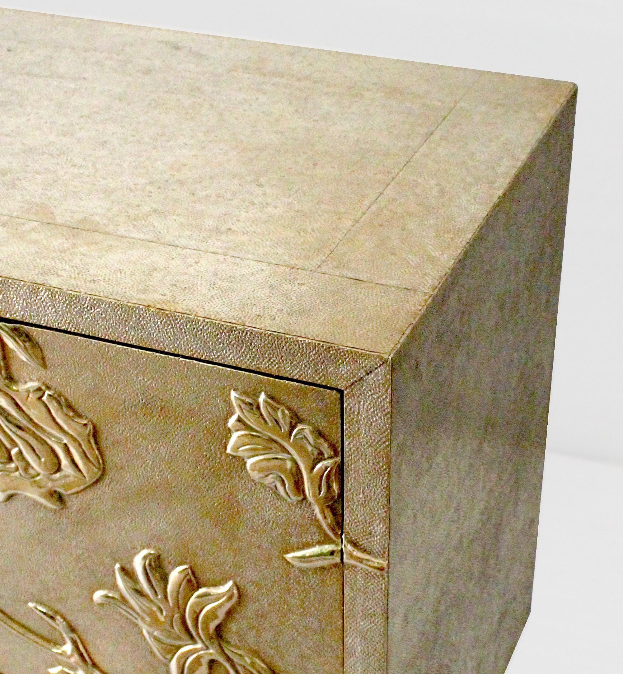 American Floral Credenza in Brass Clad Handmade in India by Stephanie Odegard For Sale