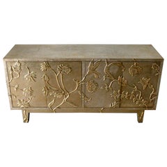 Floral Credenza in Brass Clad Over MDF Handcrafted In India By Stephanie Odegard
