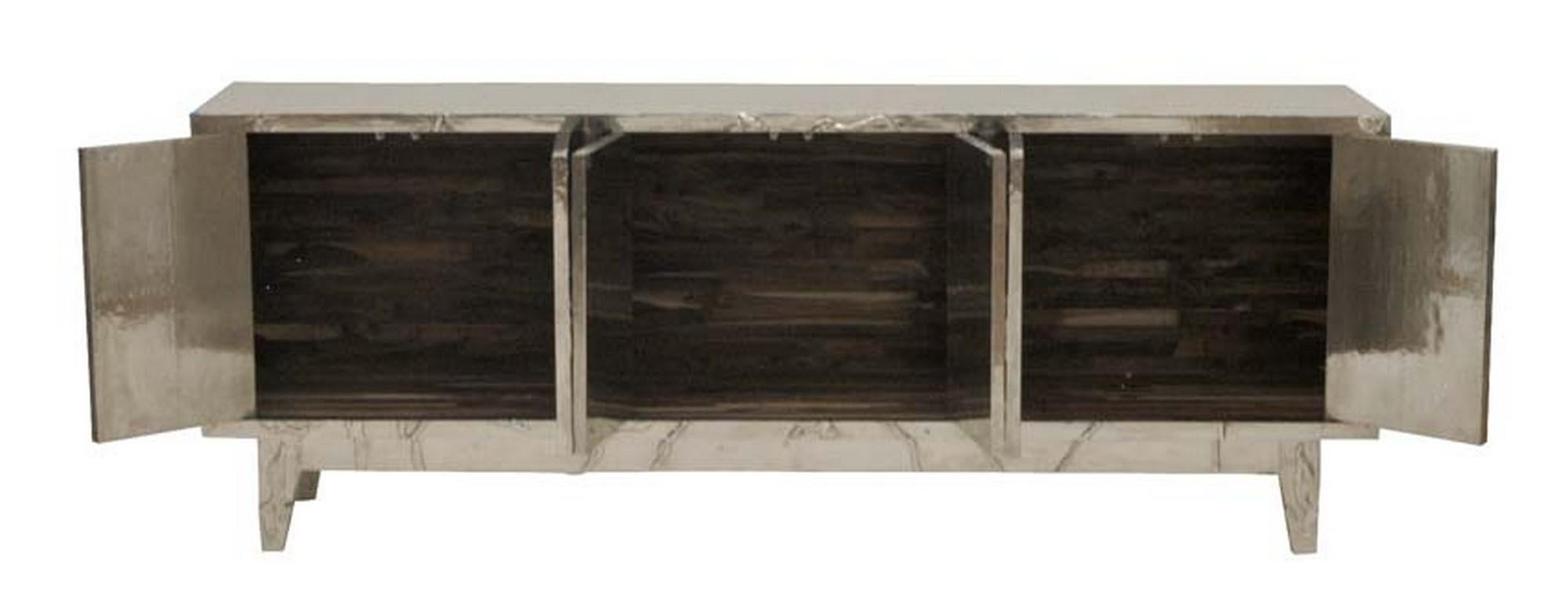 Floral Credenza in White Bronze Clad Over MDF Handcrafted In India For Sale 7