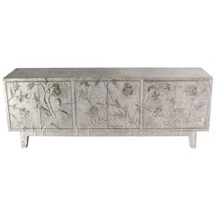 Floral Credenza in White Metal Clad Over MDF Handcrafted In India