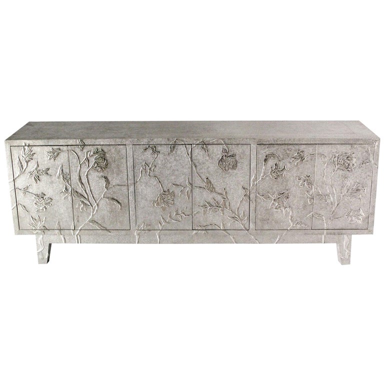 Floral Credenza in White Metal For Sale