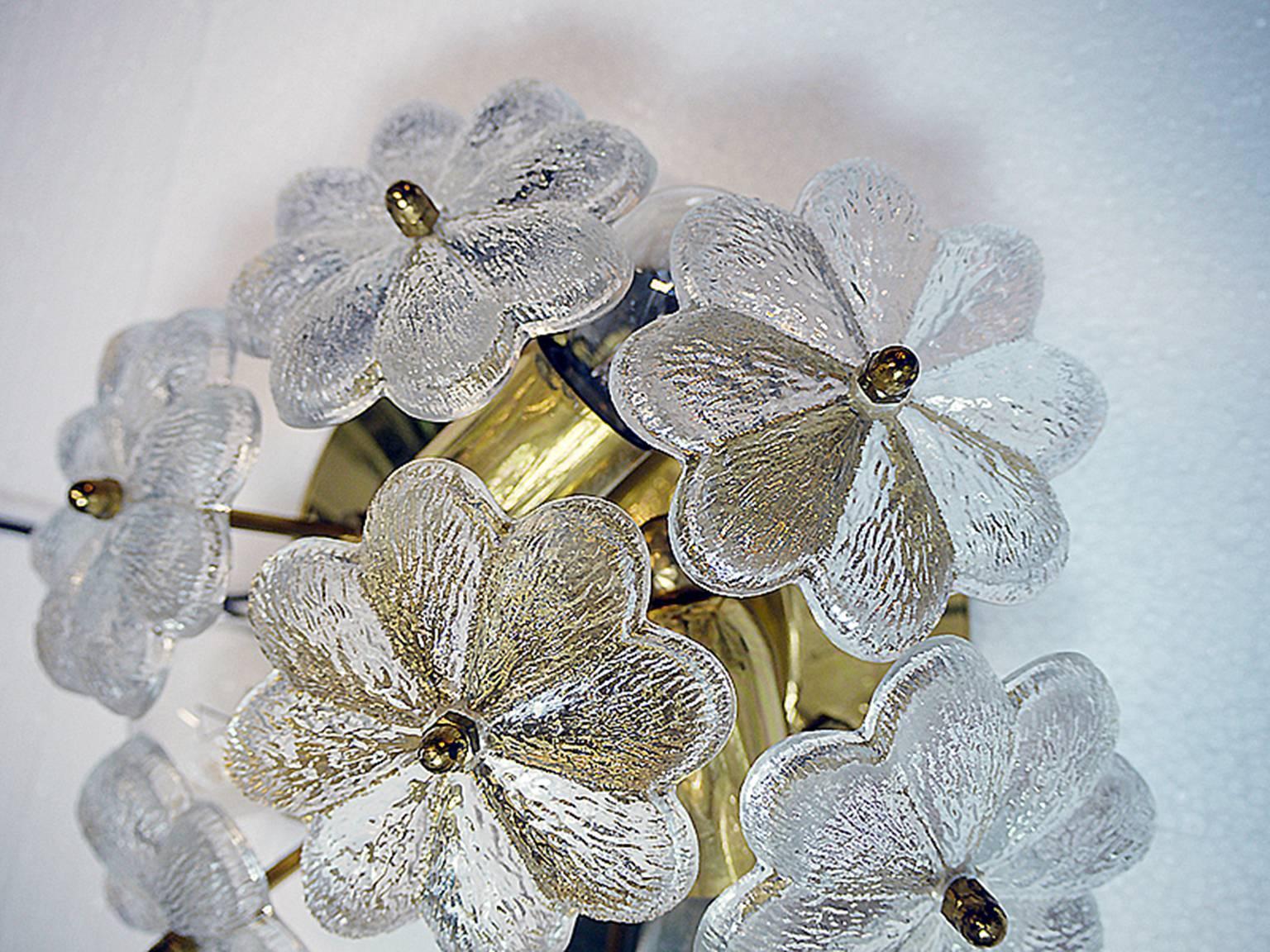 German 1 (of 2) Floral Crystal & Brass Flush Mount Chandelier by Ernst Palme for Palwa For Sale