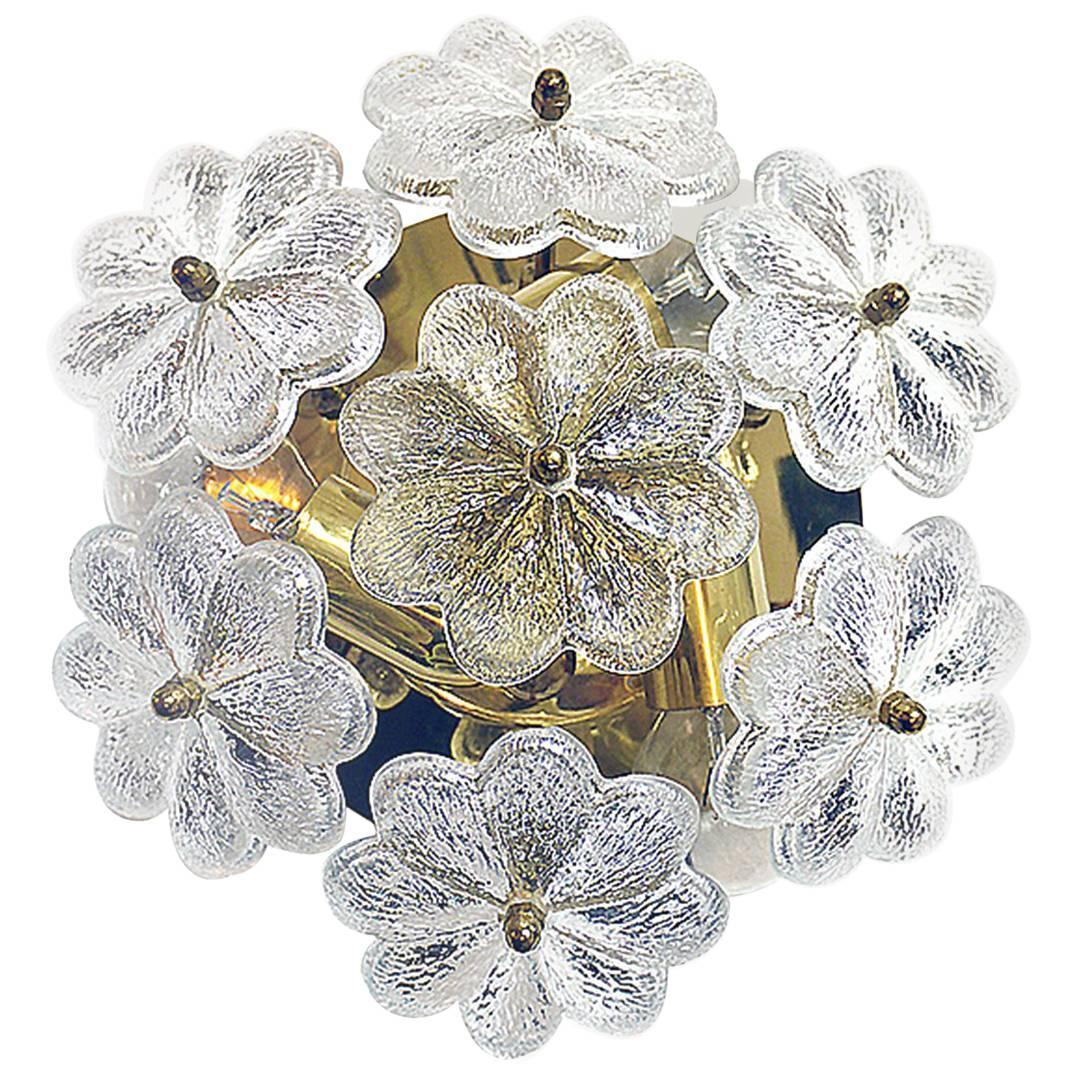 1 (of 2) Floral Crystal & Brass Flush Mount Chandelier by Ernst Palme for Palwa For Sale 1