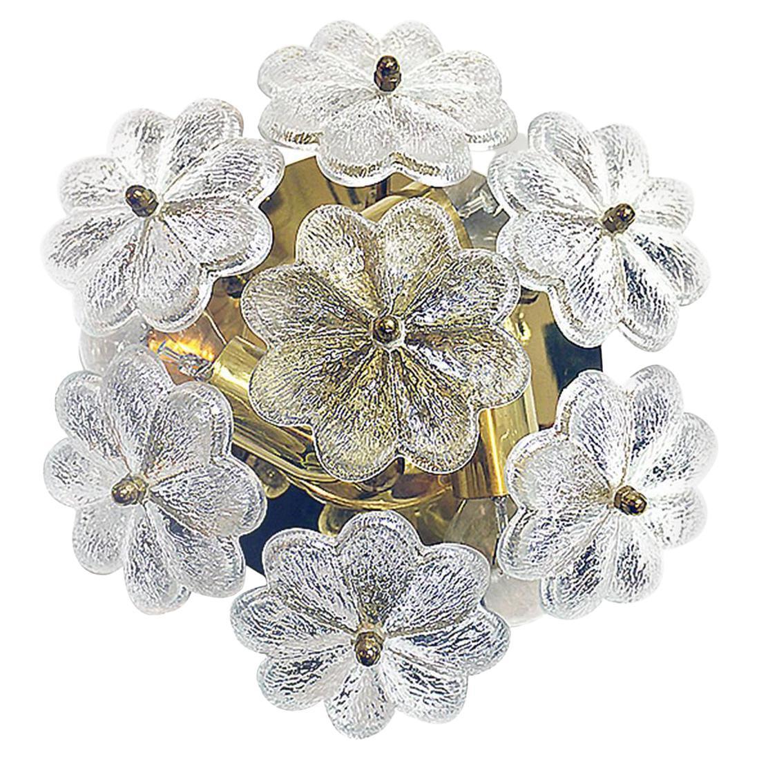 1 (of 2) Floral Crystal & Brass Flush Mount Chandelier by Ernst Palme for Palwa For Sale