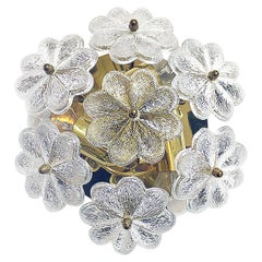 Retro 1 (of 2) Floral Crystal & Brass Flush Mount Chandelier by Ernst Palme for Palwa