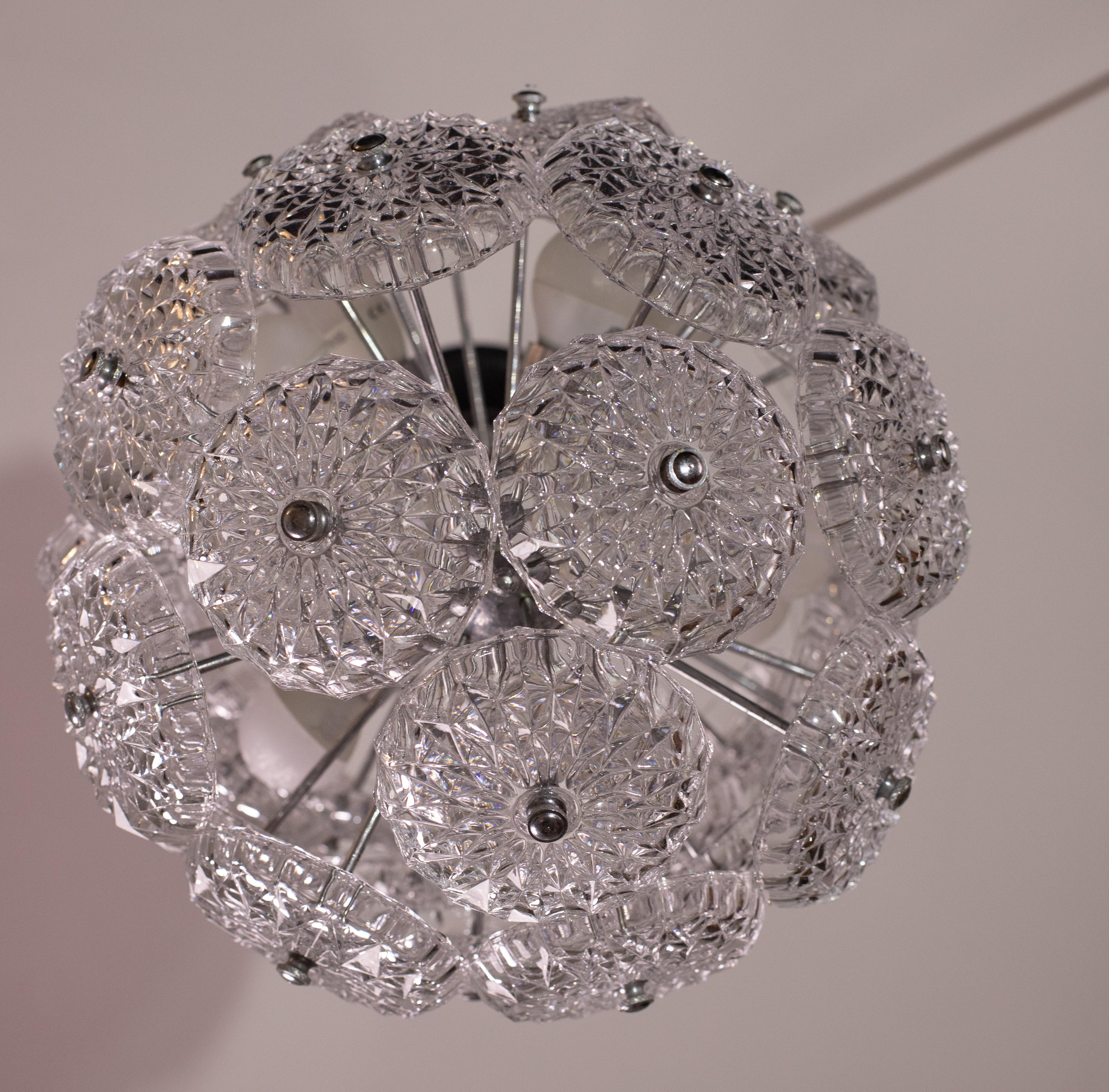 Floral Crystal Glass Sputnik Chandelier, 1970s For Sale 8