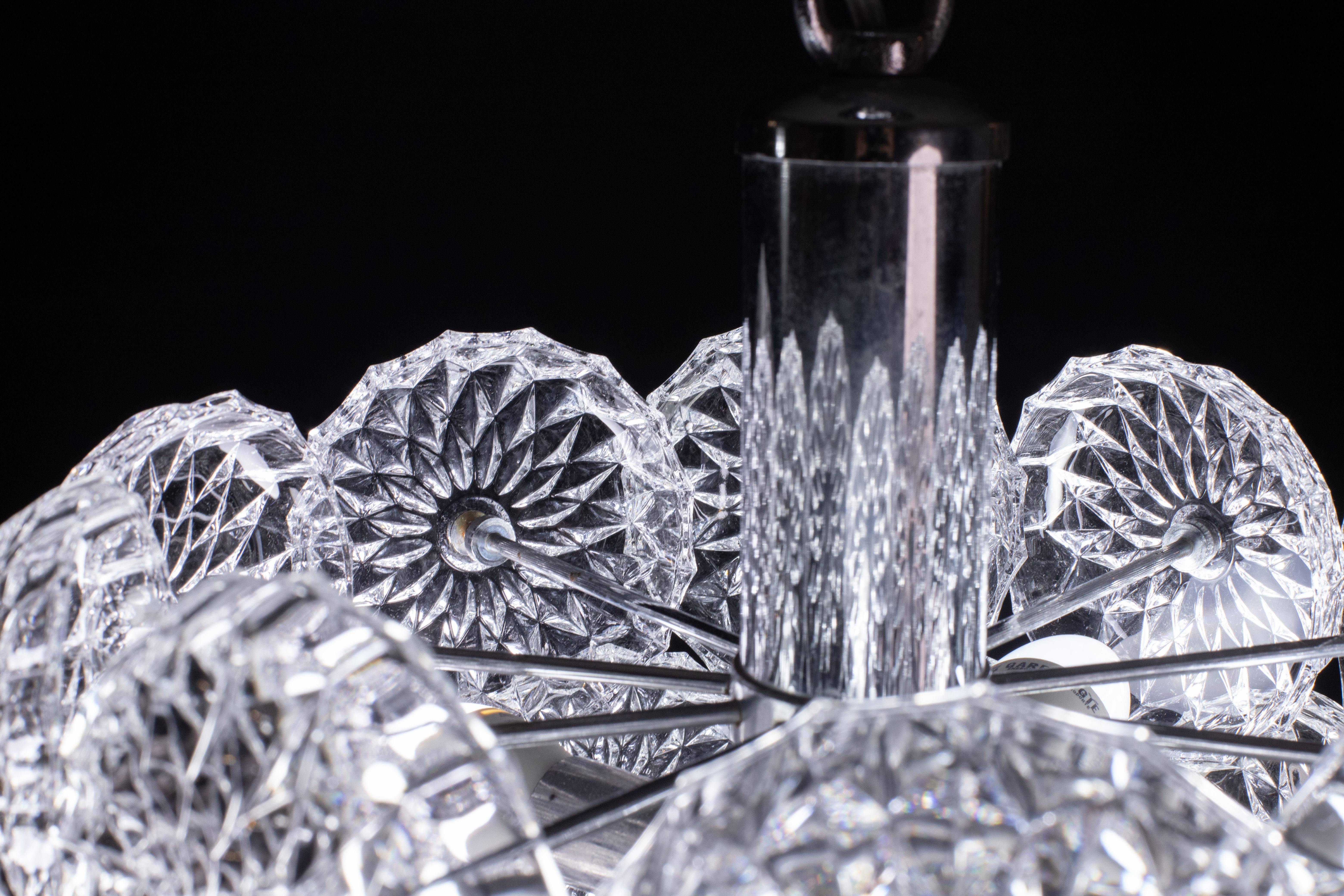 Floral Crystal Glass Sputnik Chandelier, 1970s For Sale 4