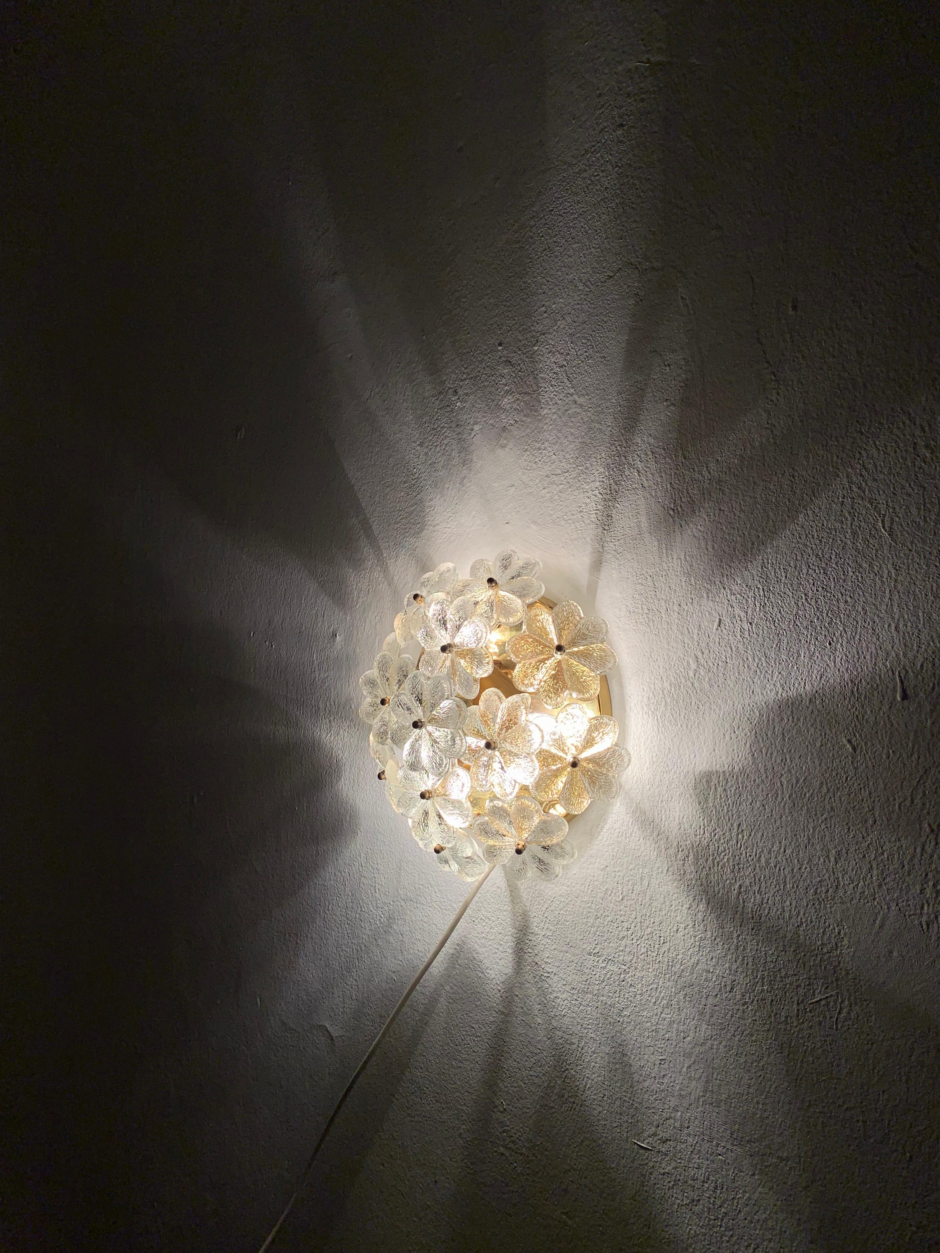Floral Crystal Glass Wall Lamp by Ernst Palme For Sale 3