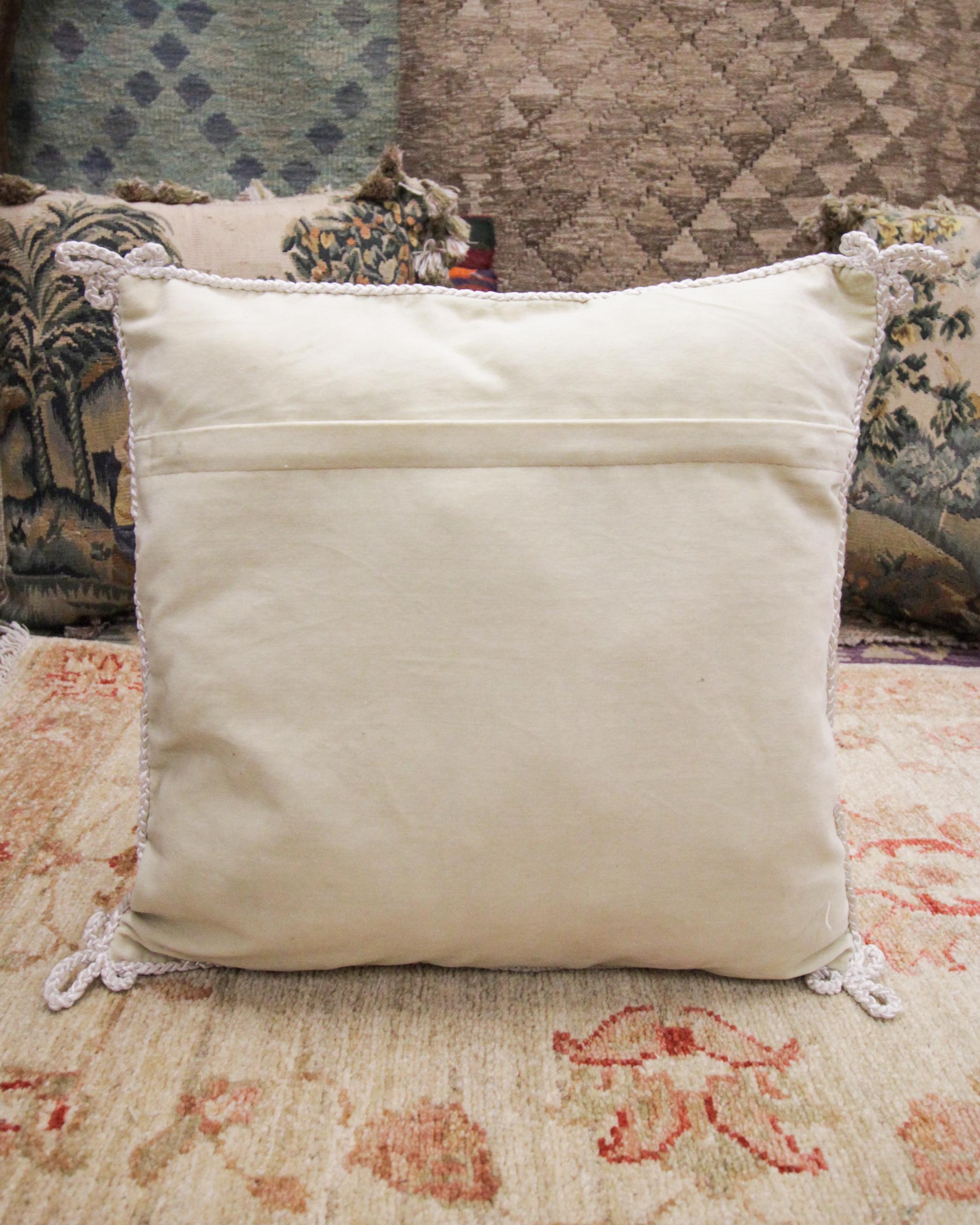 Floral Cushion Cover Hand Embroidered Pillow Case Pink Wool Scatter Cushion In Excellent Condition For Sale In Hampshire, GB