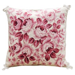 Vintage Floral Cushion Cover Hand Embroidered Pillow Case Pink Wool Scatter Cushion