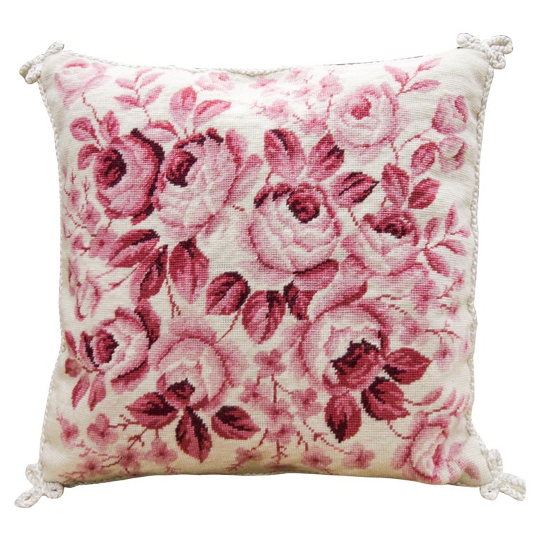 Floral Cushion Cover Hand Embroidered Pillow Case Pink Wool Scatter
