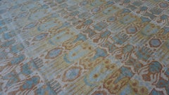 Floral Deco Blue Green Gold Wool Rug 10'x11'6''
