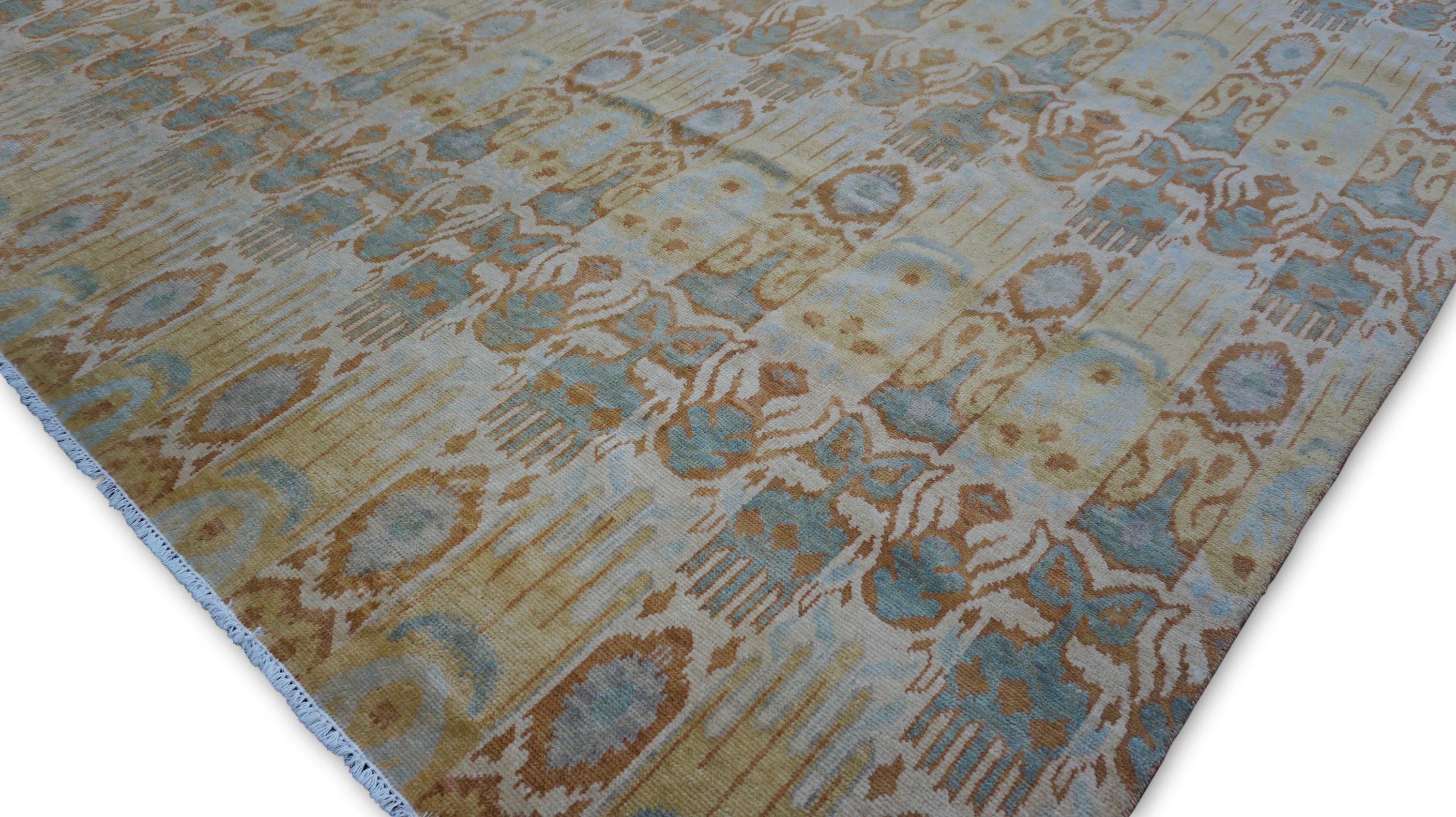 Art déco Tapis déco bleu vert or 10'x11'6'' en vente