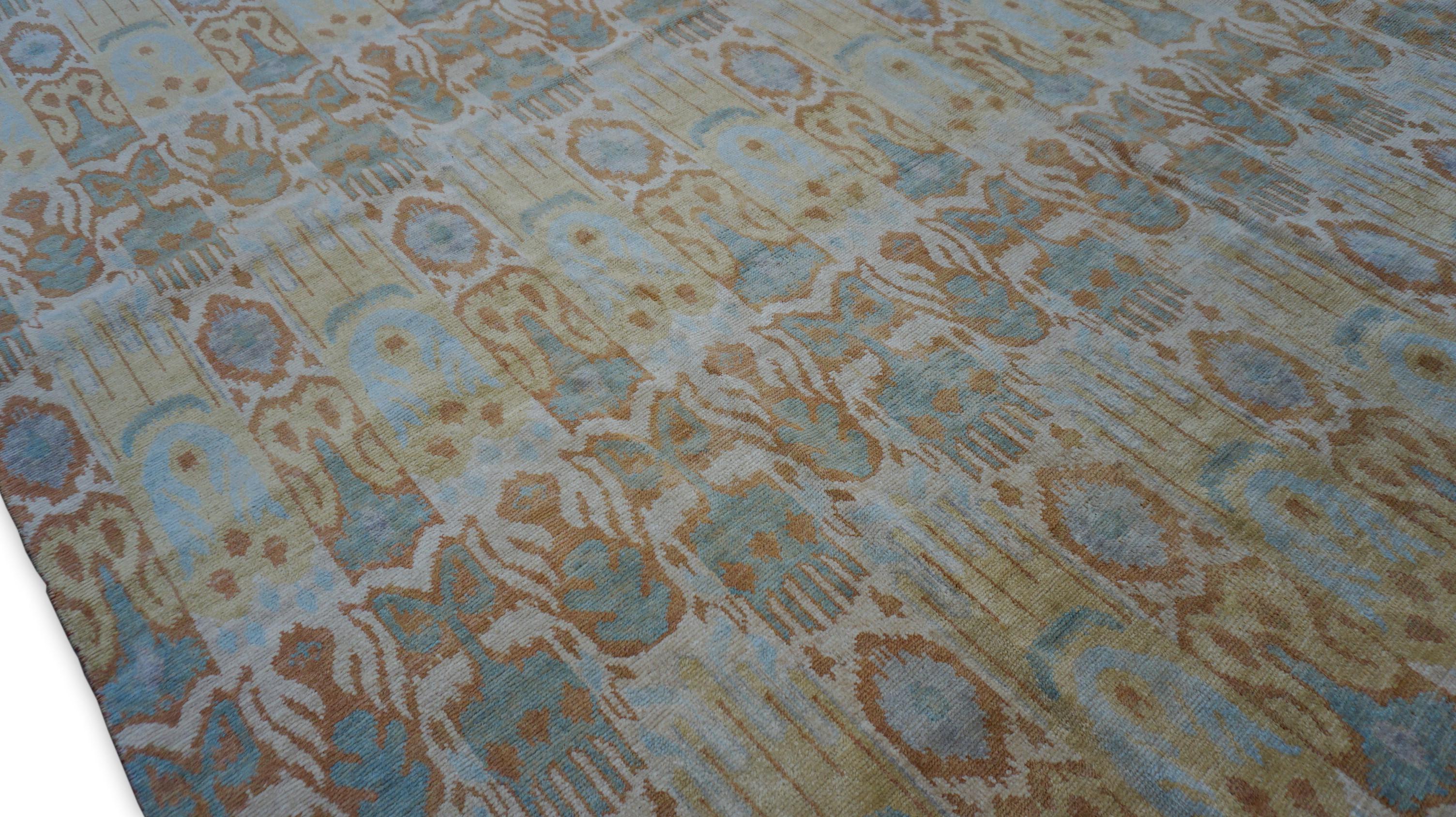 Tapis déco bleu vert or 10'x11'6'' Neuf - En vente à Torrance, CA