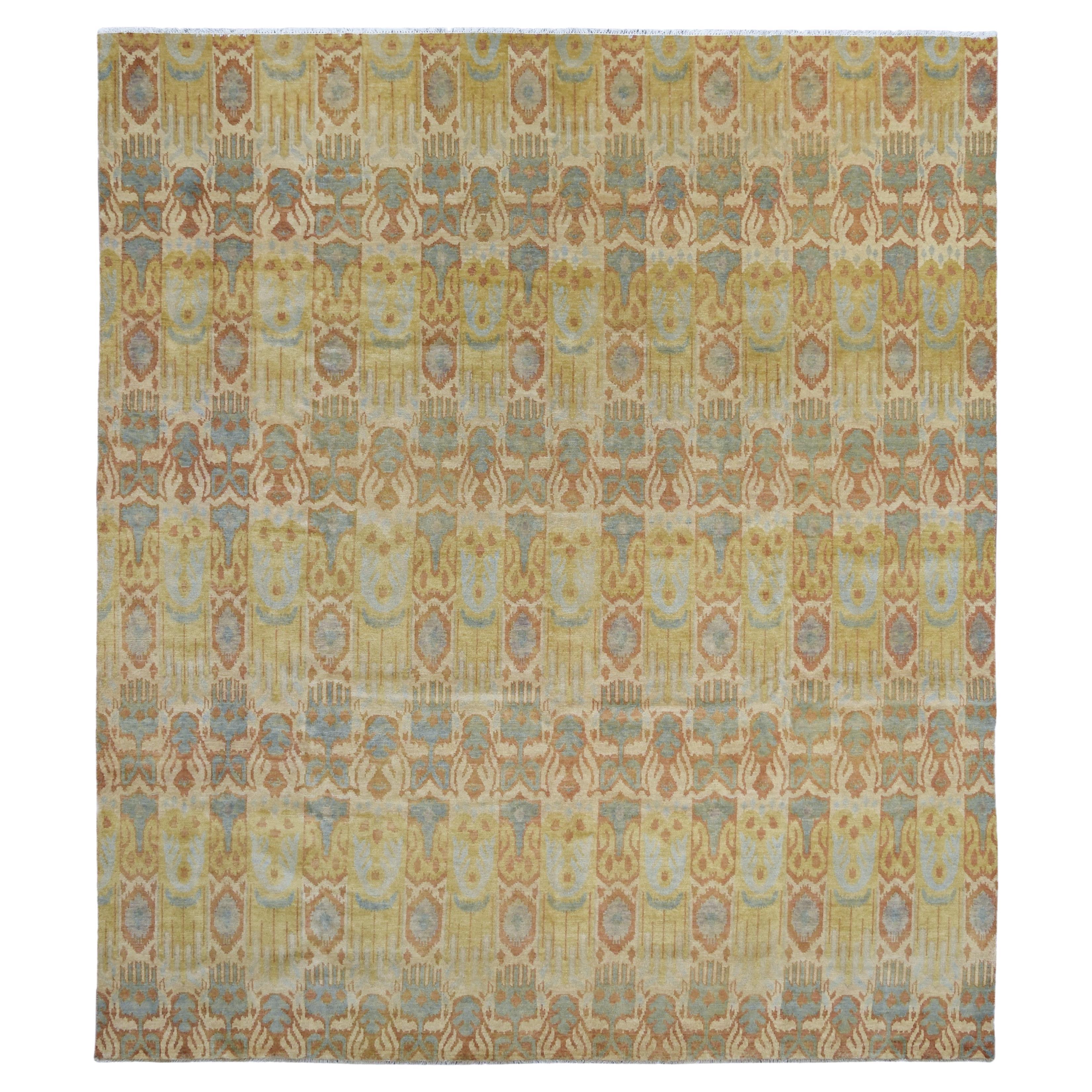 Floral Deco Blue Green Gold Wool Rug 10'x11'6''