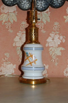 Floral Decorated French Porcelain Oil Lamp circa Late 19th Century, Wired