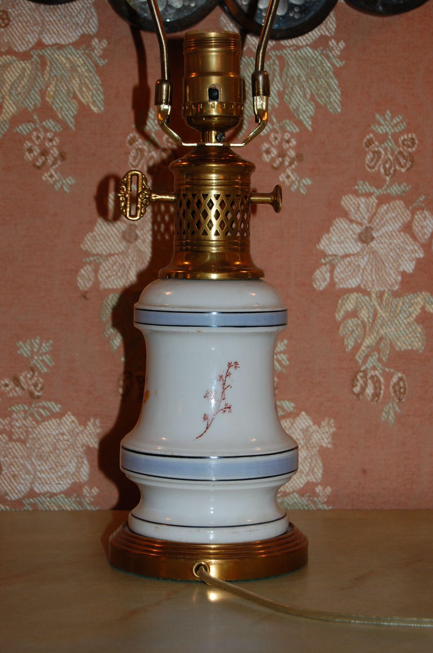 Victorian Floral Decorated French Porcelain Oil Lamp circa Late 19th Century, Wired For Sale