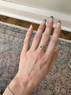 Floral Demantoid Ring with Natural Diamonds Accents: Solid 14K Gold, Round 5mm