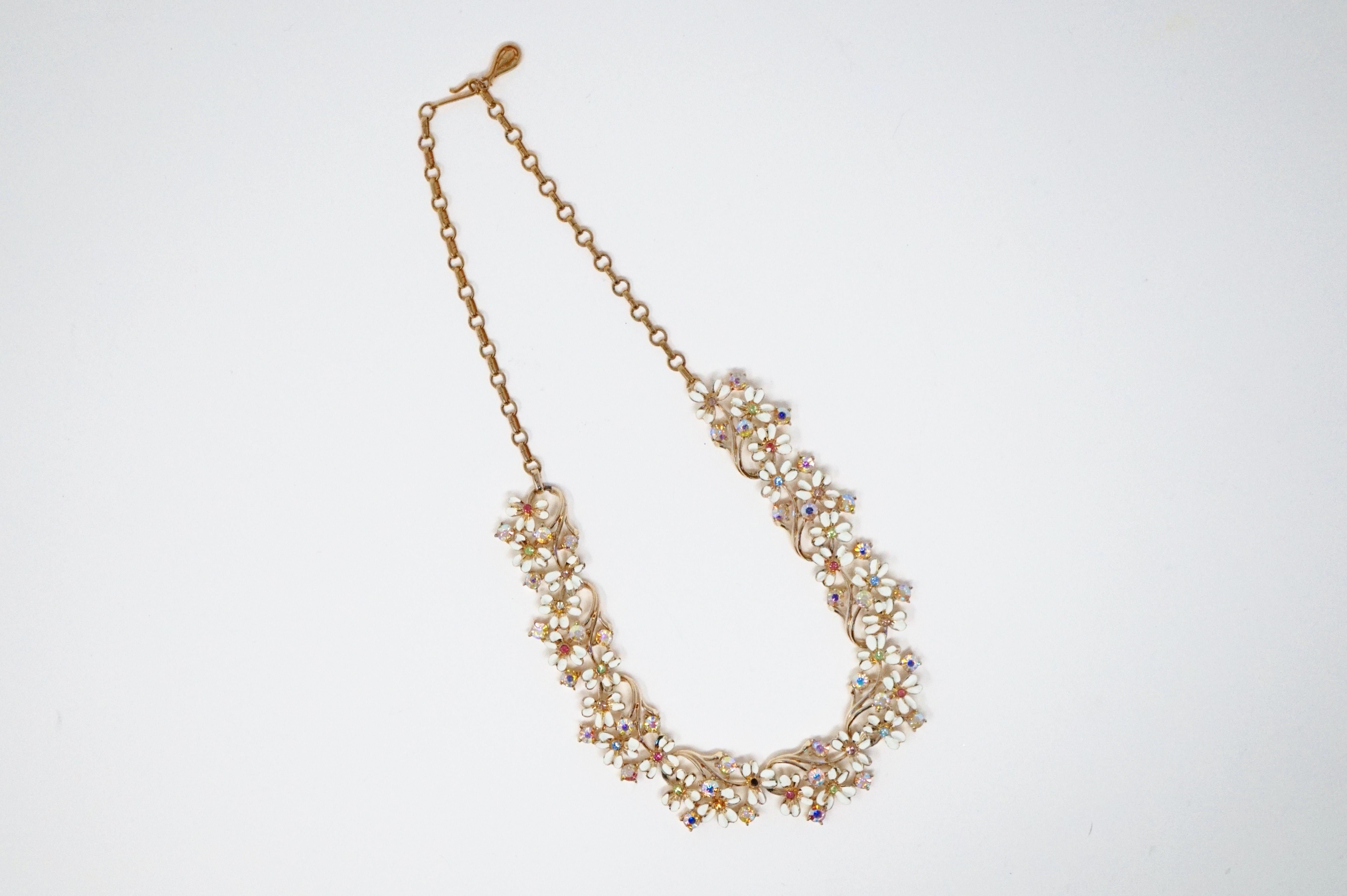 Floral Demi Parure with Pastel Aurora Borealis Crystals by Coro, circa 1960s In Good Condition In McKinney, TX