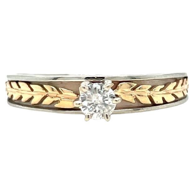Floral Design 10K Two-tone Gold Solitaire Engagement Ring 