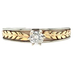 Vintage Floral Design 10K Two-tone Gold Solitaire Engagement Ring 