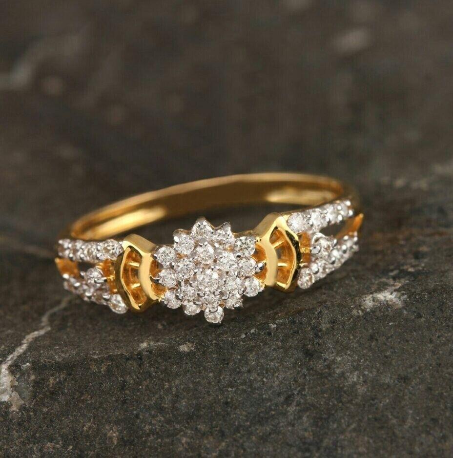 Floral Design 14K Gold Diamond Ring For Women Wedding Anniversary Gift For Her For Sale 5