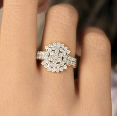 Floral Design 14k Solid Gold Certified Diamond Ring For Women Statement Jewelry