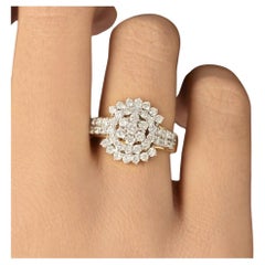 Floral Design 14k Solid Gold Certified Diamond Ring For Women Statement Jewelry