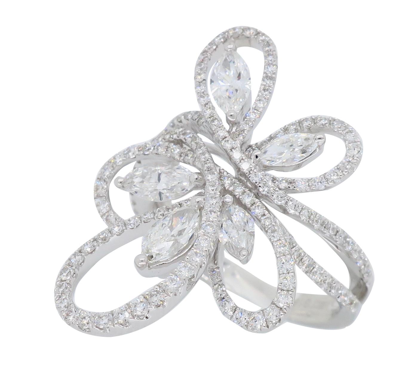 Floral Design Abstract Diamond Fashion Ring 5