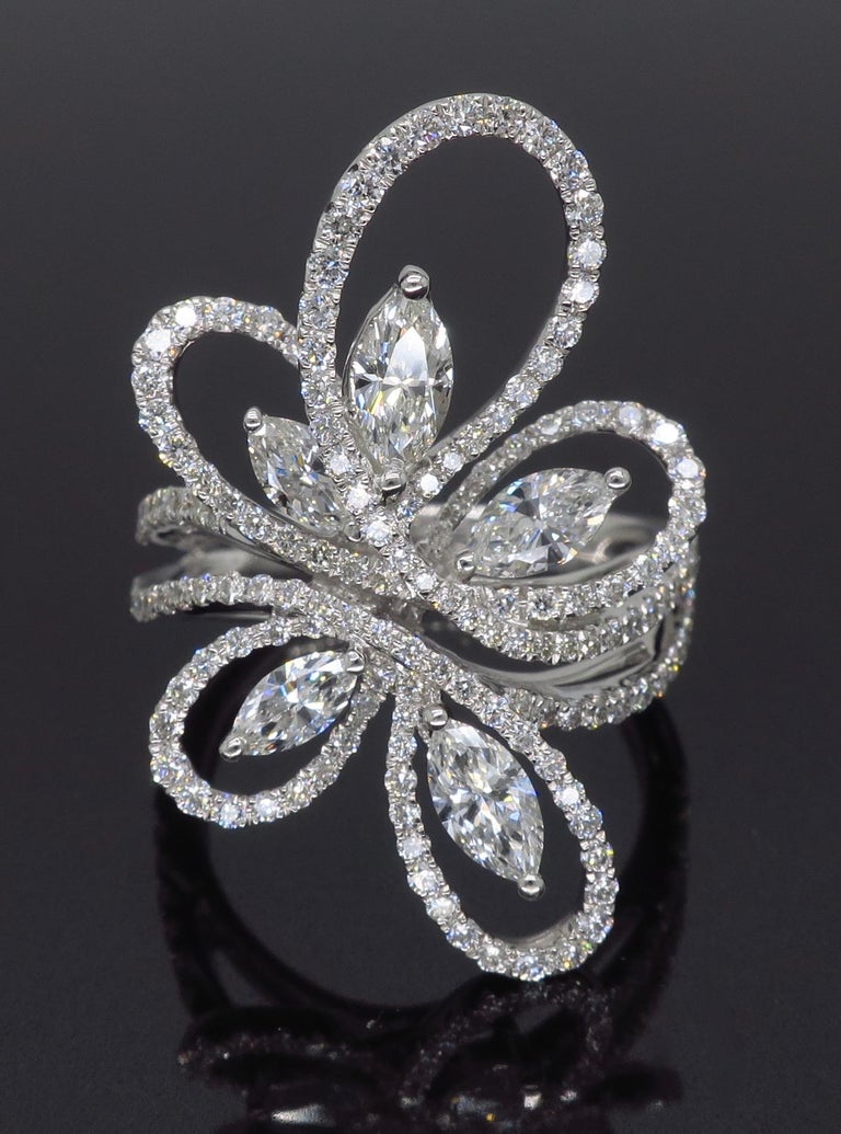 Floral Design Abstract Diamond Fashion Ring at 1stDibs