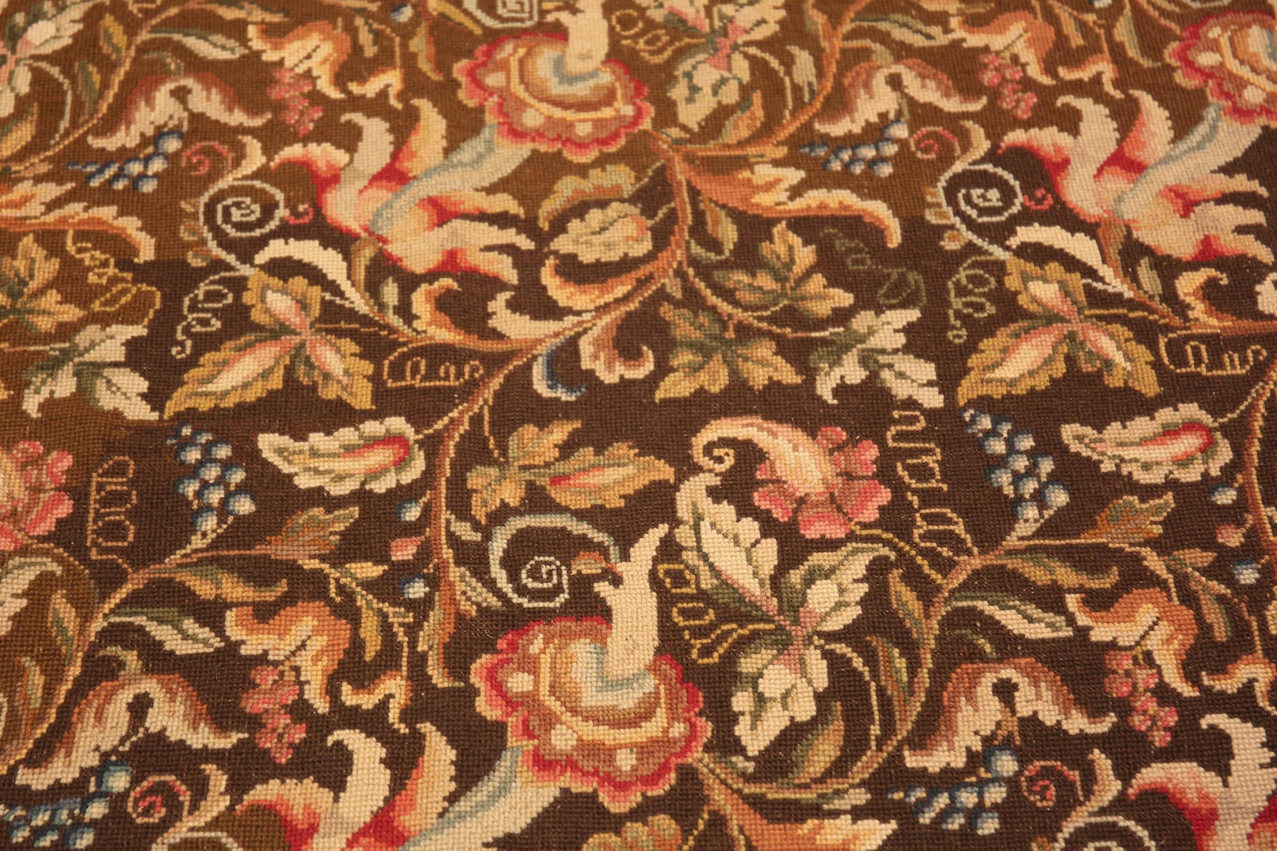 Floral Design Antique English Needlepoint Flat Weave Area Rug 6'3