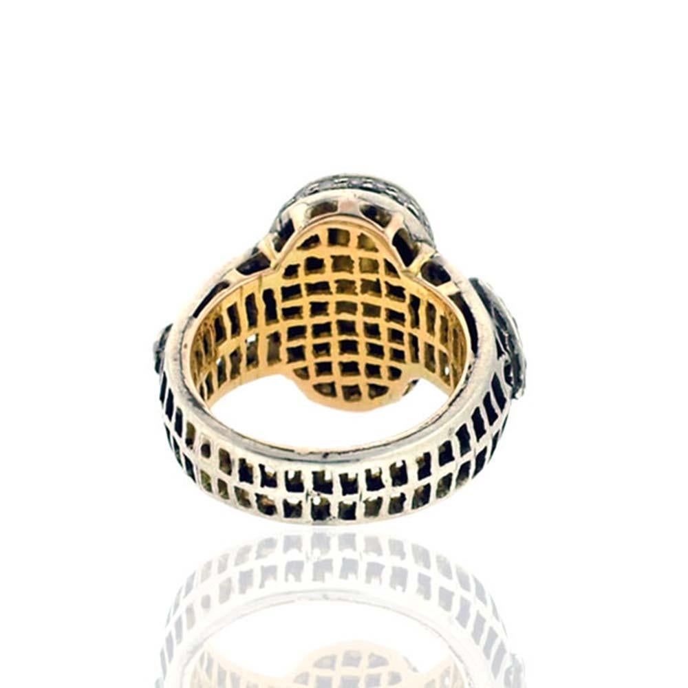 Modern Floral Design Cocktail Ring with Center Diamond Made in 14k Gold & Silver For Sale