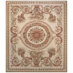 Tapis chinois à point d'aiguille, motif floral, crème