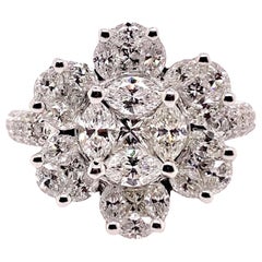 Floral Design Diamond Cocktail Ring 18 Karat White Gold Illusion Style