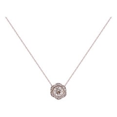 Floral Design Diamond Halo Pendant Necklace 14K White Gold