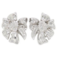 Floral Design Diamond Statement Earrings in 14k White Gold