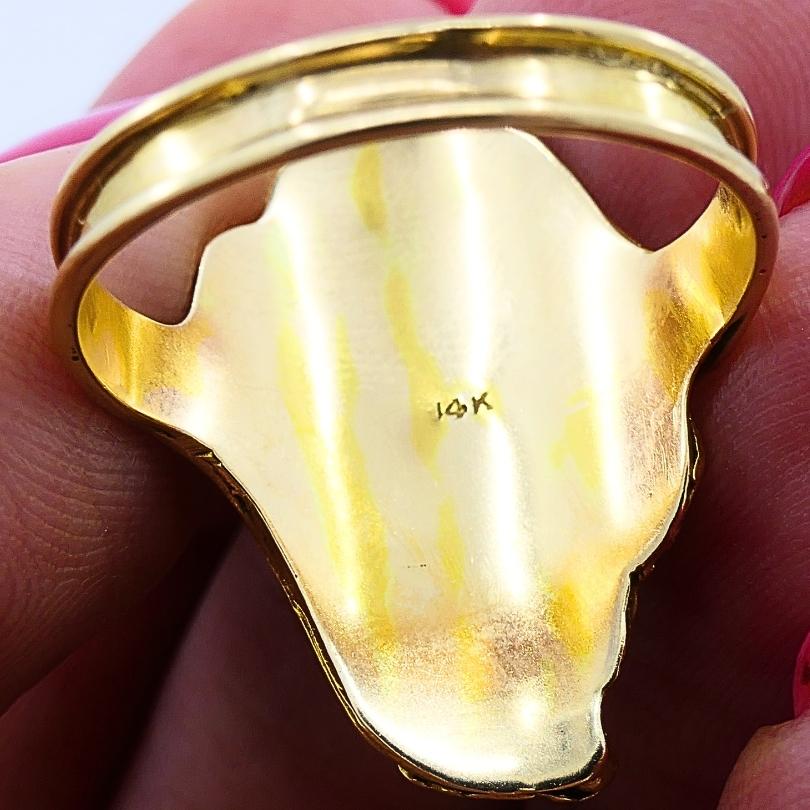 Floral Design Jade Ring Antique 14k Gold For Sale 2
