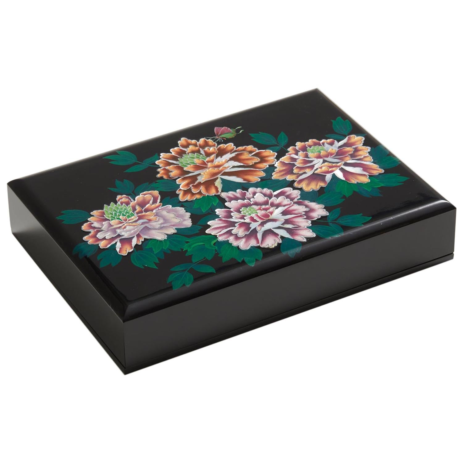 Floral Design Mother of Pearl Box with Peony Blossoms by Arijian  For Sale
