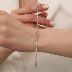 Floral Design Rainbow Sapphire Tennis Bracelet