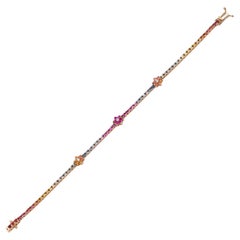 Floral Design Rainbow Sapphire Tennis Bracelet