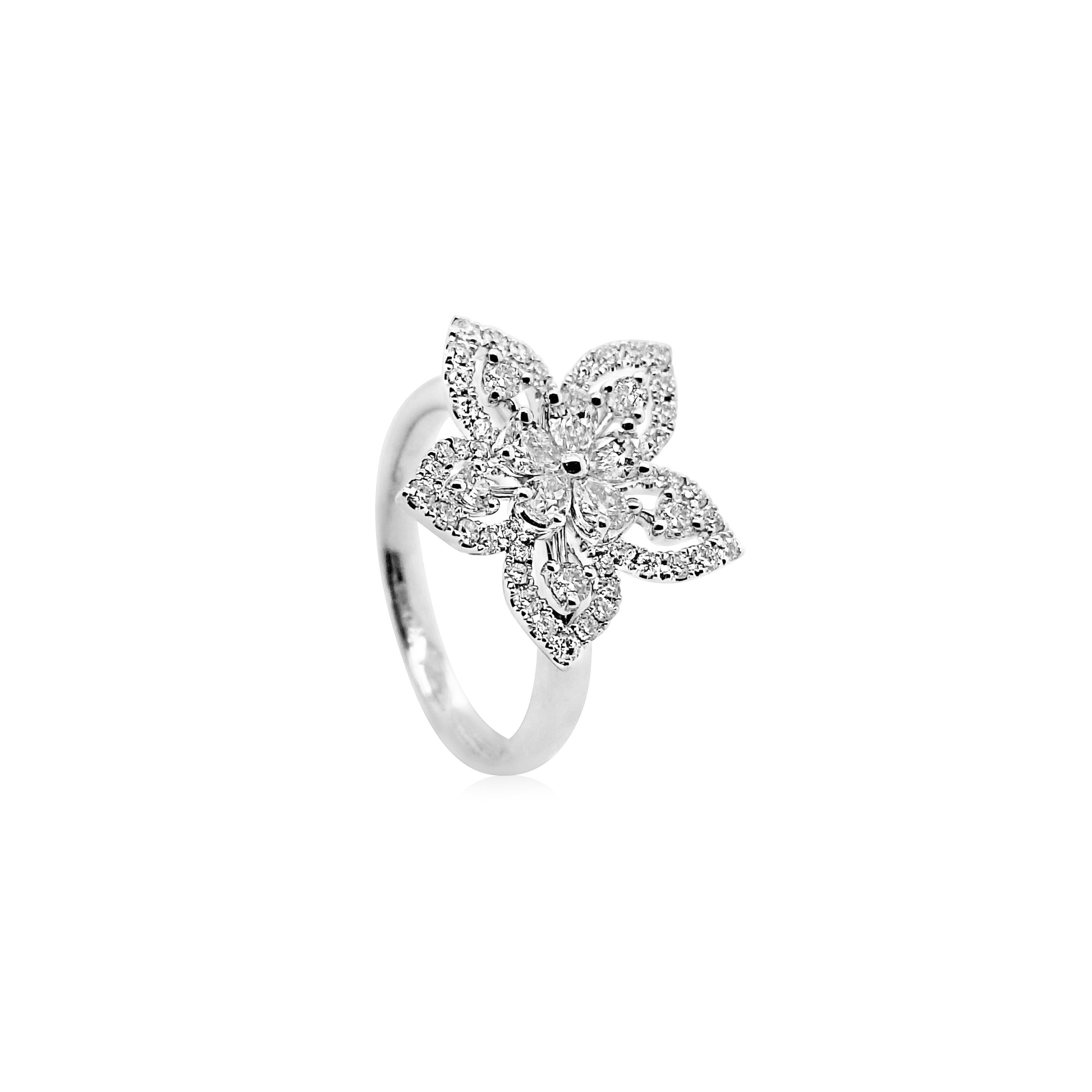 Art Deco Pear shape and Round Brilliant cut White Diamond Platinum Cocktail Ring For Sale