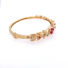 Floral Design Ruby and Diamond Bangle Bracelet
