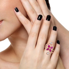 Floral Design Ruby and Diamond Ring Made in 18k Gold