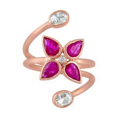 Floral Design Ruby and Diamond Ring Made in 18k Gold