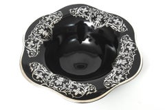 Floral Sterling Silver Overlay Flower Shaped Black Amethyst Glass Footed Bowl