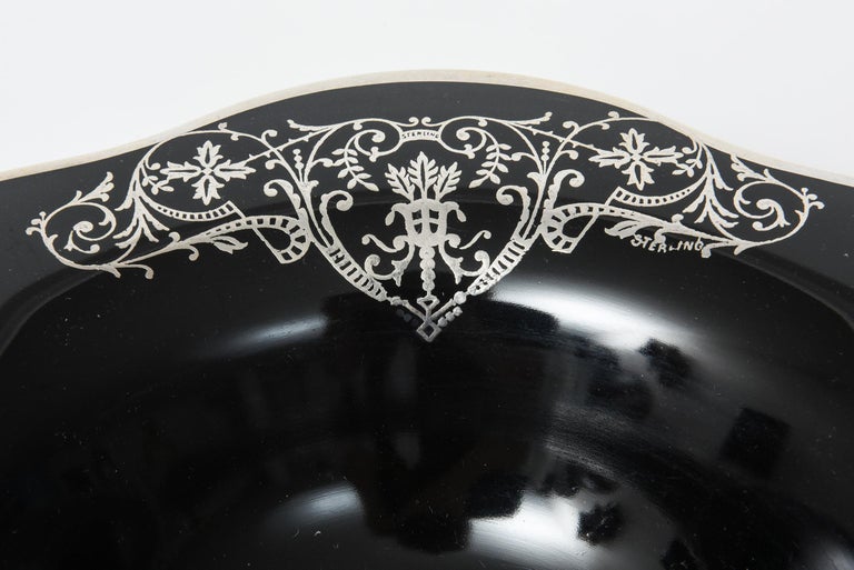 Glass Swirl Footed Bowl With Silver Overlay Scalloped Edges With Floral  Design