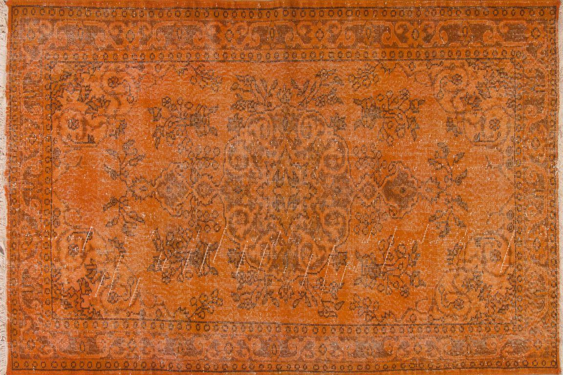 A vintage Turkish rug re-dyed in orange color.
Finely hand knotted, low wool pile on cotton foundation. Deep washed.
Sturdy and can be used on a high traffic area, suitable for both residential and commercial interiors.
  