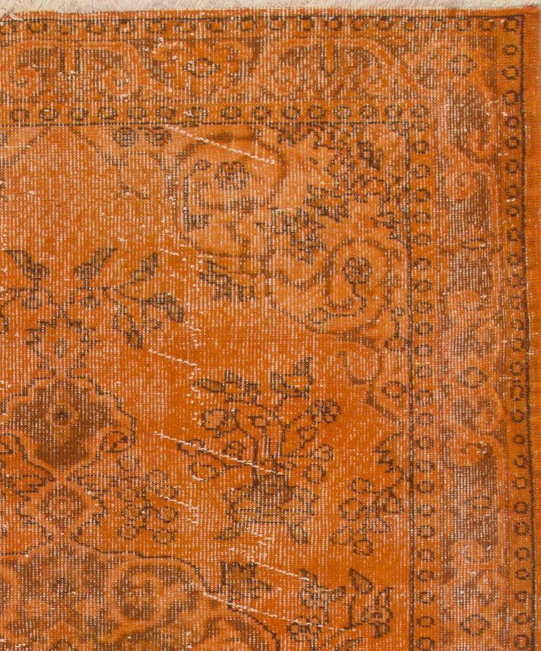 4x7.3 Ft Contemporary Vintage Wool Rug Re-Dyed in Orange, Handknotted in Turkey In Good Condition In Philadelphia, PA